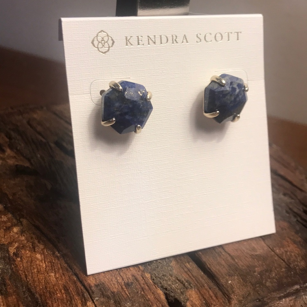 Kendra Scott Gold Stud Blue Lapis Ryan Earrings!! - Picture 2 of 7